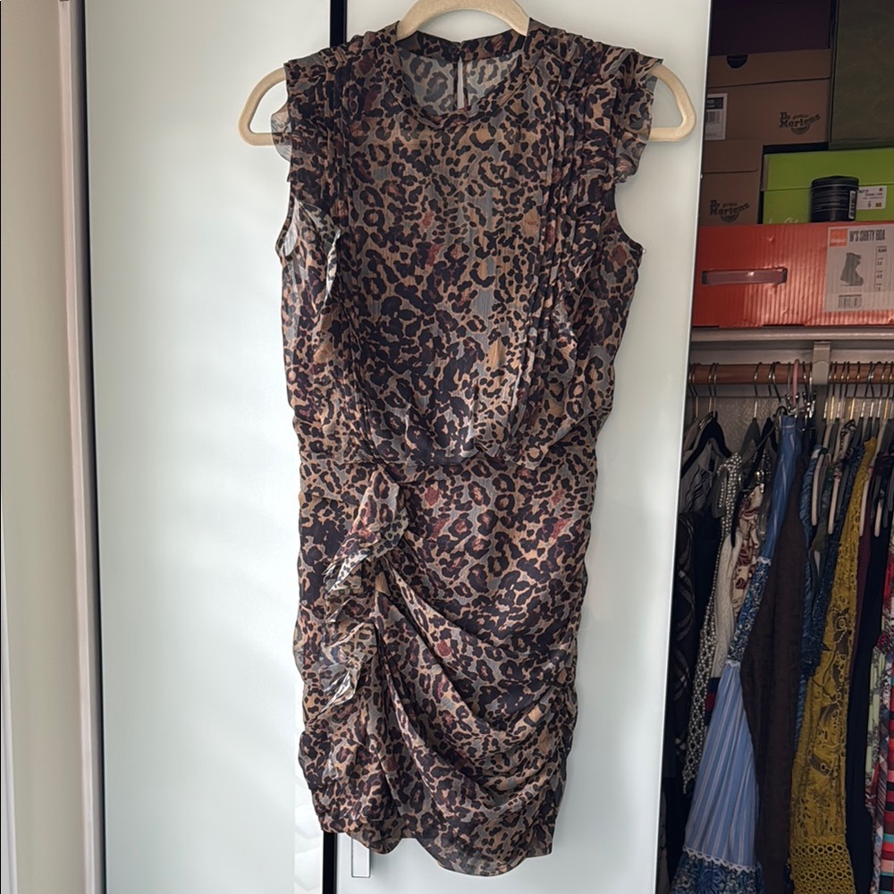 All Saints Brown Ruched Sheath Mini Dress